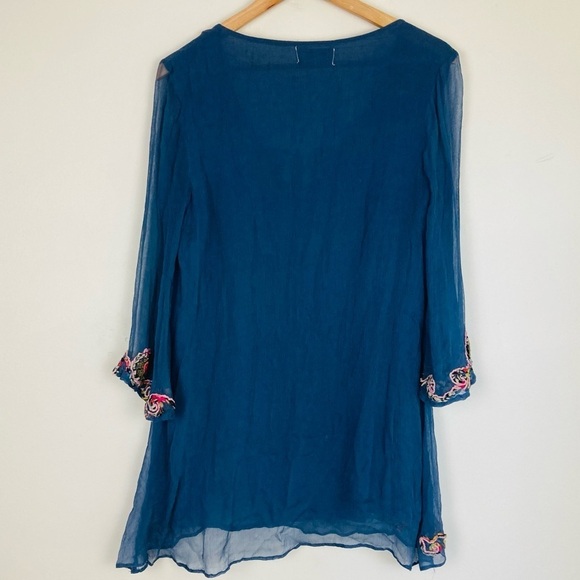 Antica Sartoria blue semi sheer embellished tie front tunic. Size small - Picture 7 of 9
